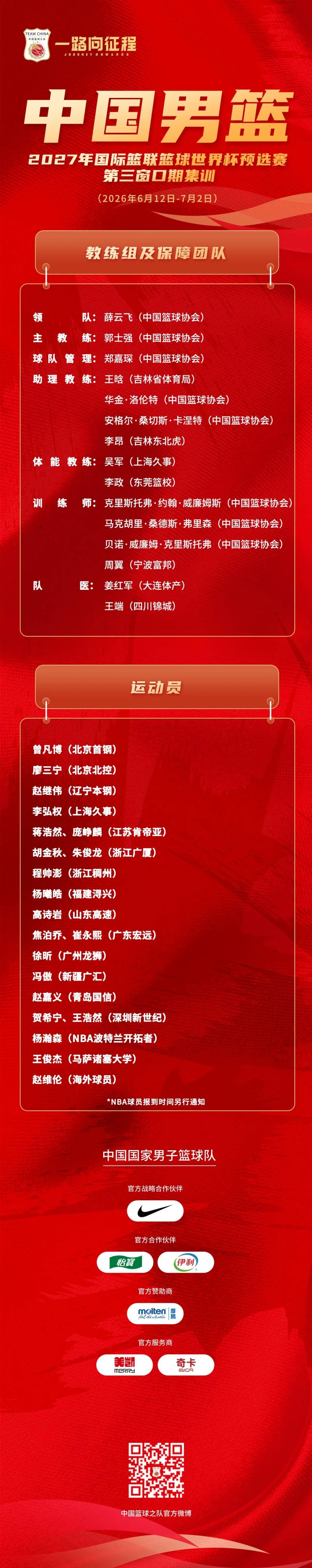 备战世界杯预选赛第三窗口期，中国男篮开启新一期集训 | 中国区|球友会|股份有限公司